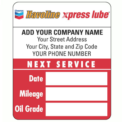 Havoline XL Oil Change CLINGS - Handwritten Print on Demand